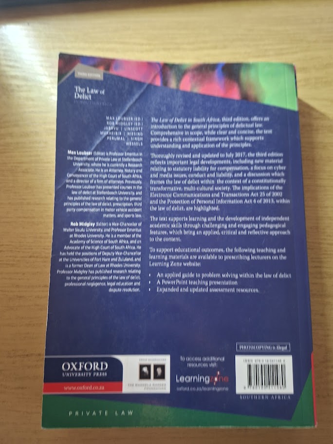 The Law of Delict in South Africa by Phumelele Jabavu (Second Hand Book)
