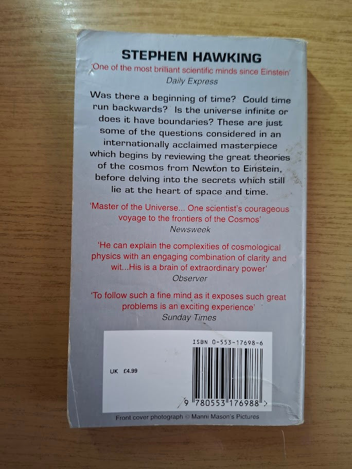 A Brief History of Time: From Big Bang to Black Holes by Stephen W. Hawking (Second Hand Paperback)