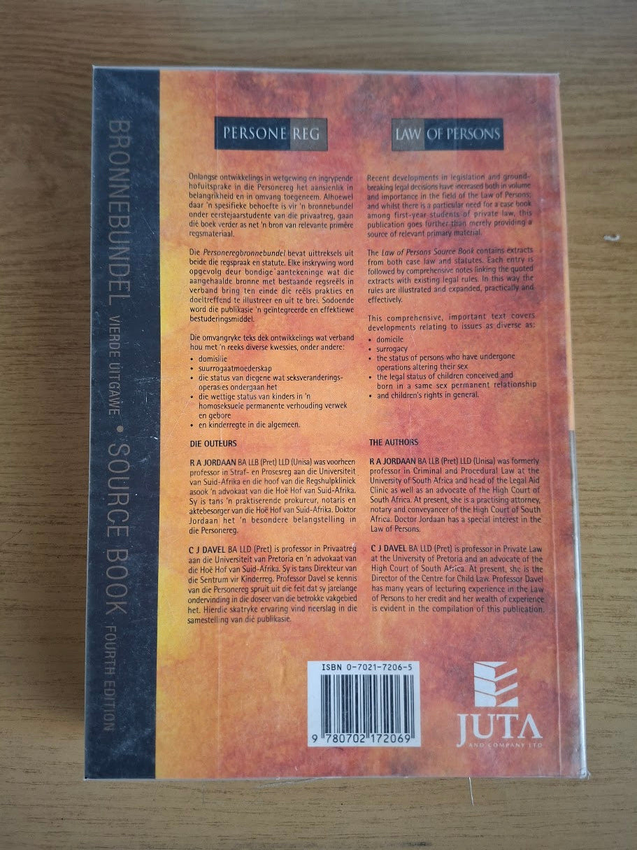 Law of Persons Sourcebook by R.A. Jordaan (Second Hand Paperback)