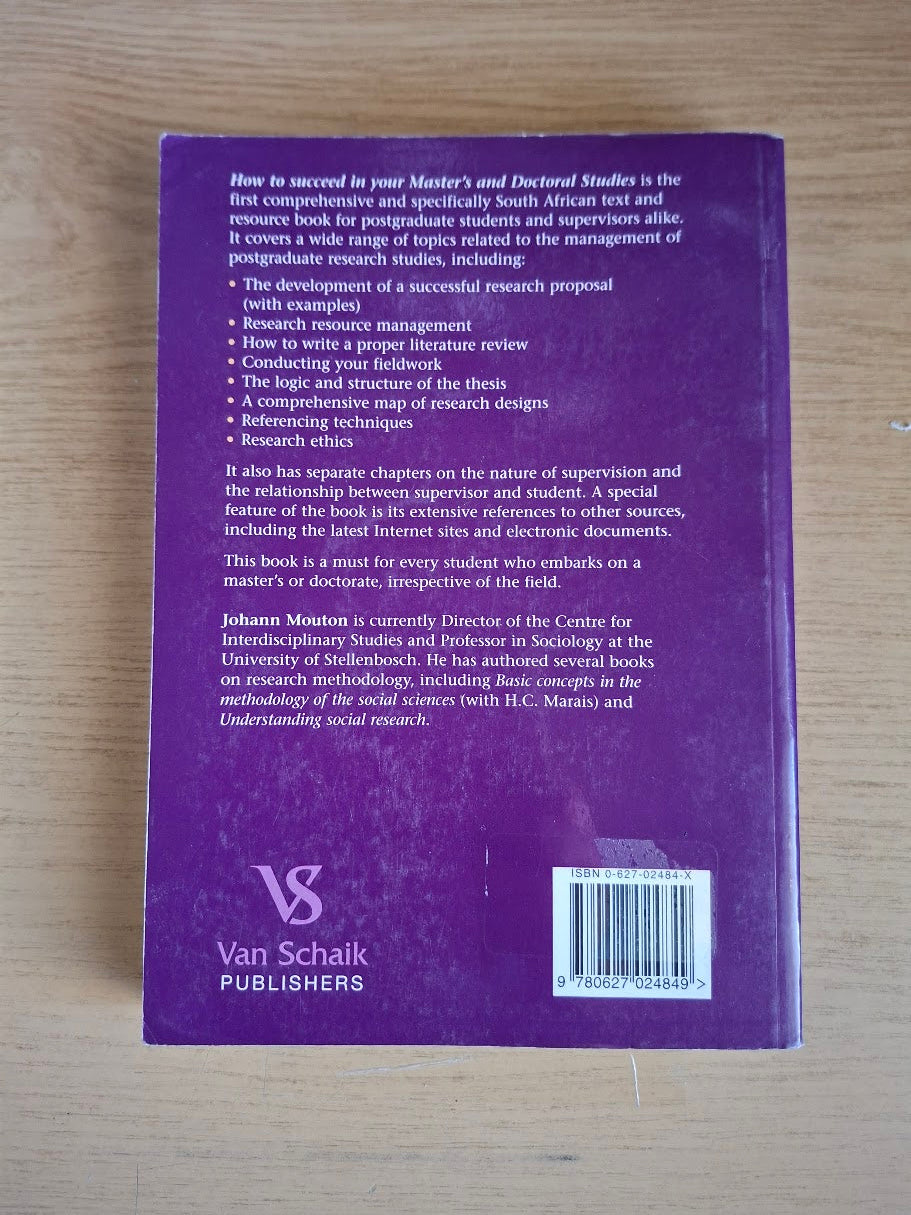 How to Succeed in Your Master's & Doctoral Studies by Johann Mouton (Second Hand Paperback)