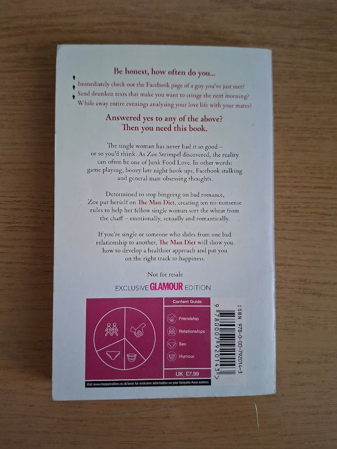 The Man Diet: One Woman's Quest to End Bad Romance by Zoe Strimpel (Second Hand Paperback)