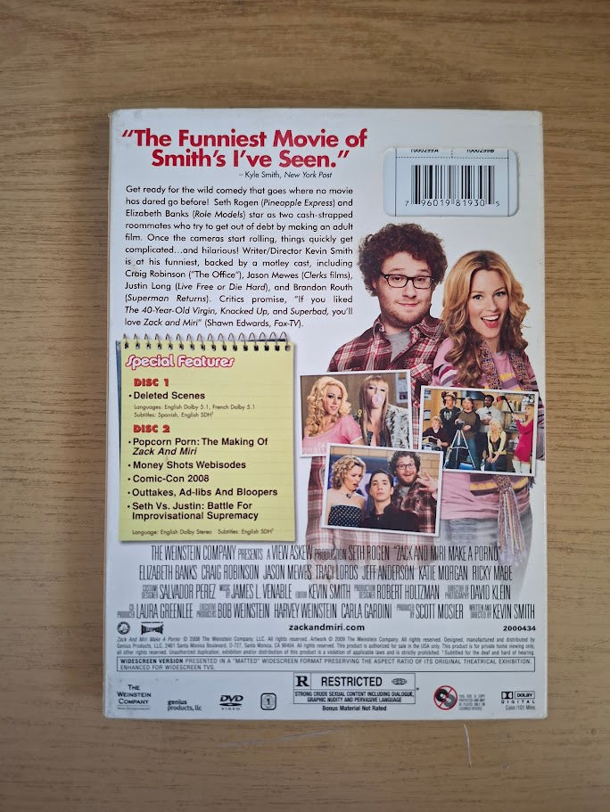 Zack and Miri Make a Po*no – Seth Rogen & Elizabeth Banks – 2-Disc Edition (Second Hand DVD)