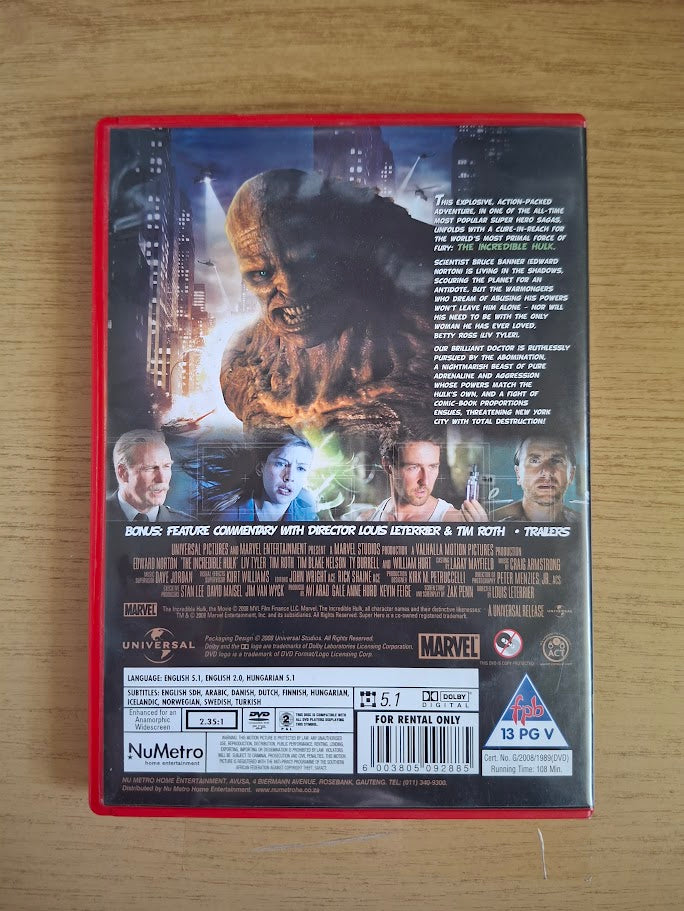The Incredible Hulk – Edward Norton & Liv Tyler (Second Hand DVD)