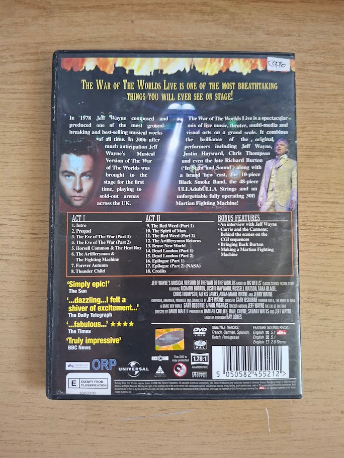 Jeff Wayne's Musical Version of The War of the Worlds – Live on Stage! (Second Hand DVD)
