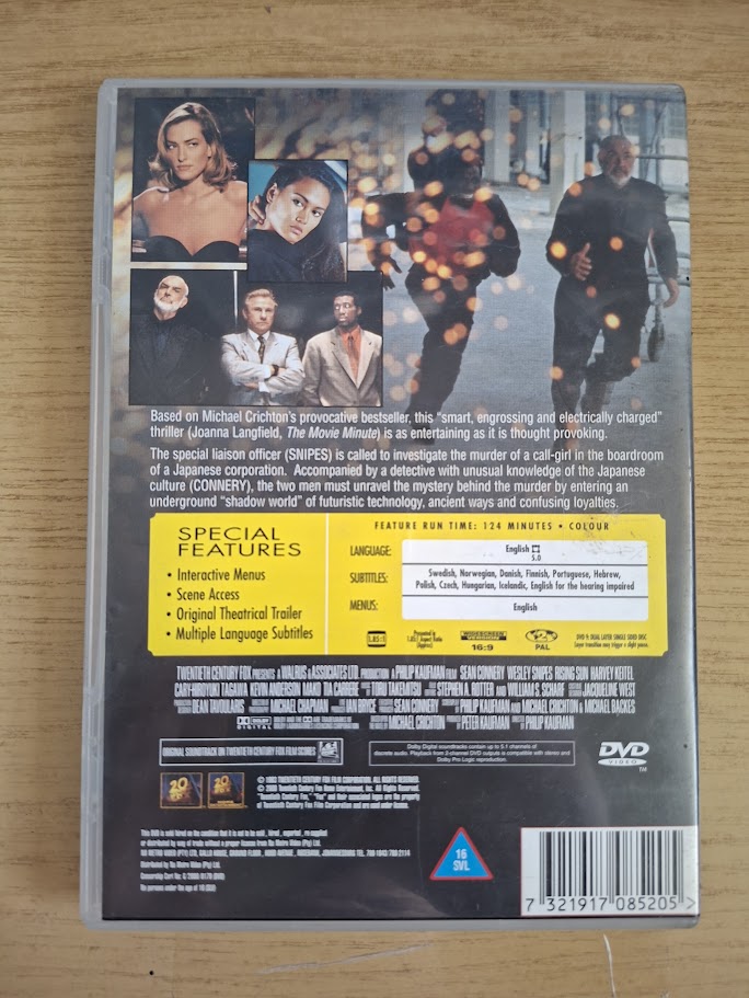 Rising Sun – Sean Connery & Wesley Snipes (Second Hand DVD)