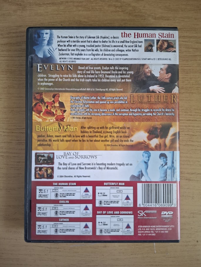 Drama Collection – The Human Stain / Evelyn / Luther / Butterfly Man / Bay of Love and Sorrows (Second Hand DVD)