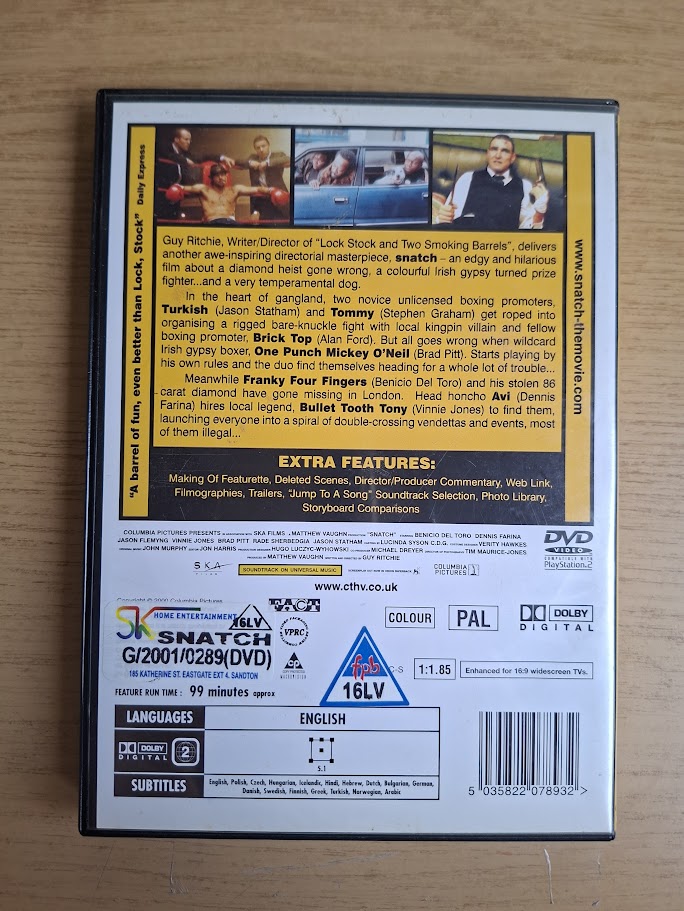 Snatch – Brad Pitt & Jason Statham (DVD, 2000, Second-Hand)