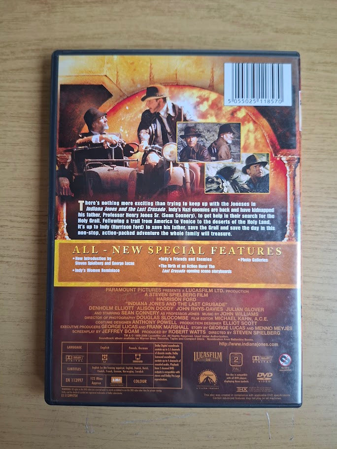 Indiana Jones and the Last Crusade – Harrison Ford & Sean Connery (DVD, 1989, Second-Hand)