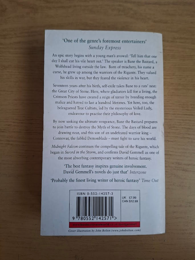 Midnight Falcon – David Gemmell (Rigante Book 2, 2000 Mass Market Paperback, Second-Hand Book)