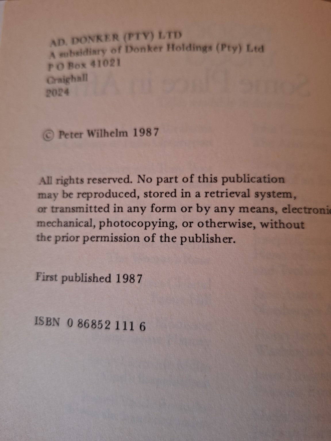 Some Place in Africa – Peter Wilhelm (1987) (Second-Hand)