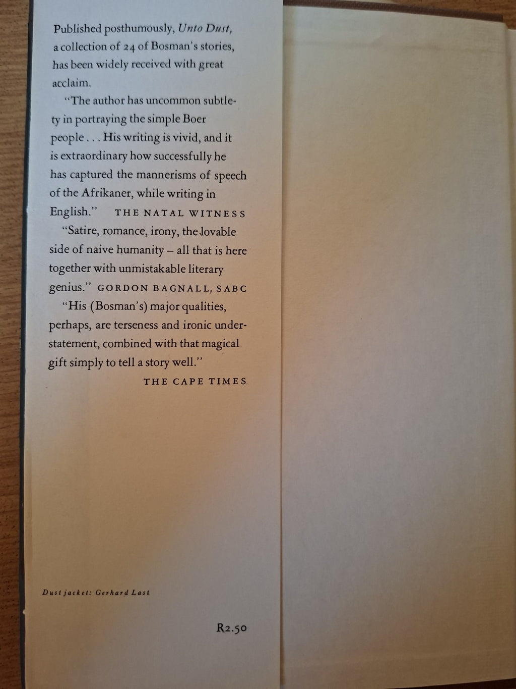 Unto Dust – Herman Charles Bosman (Second-Hand)