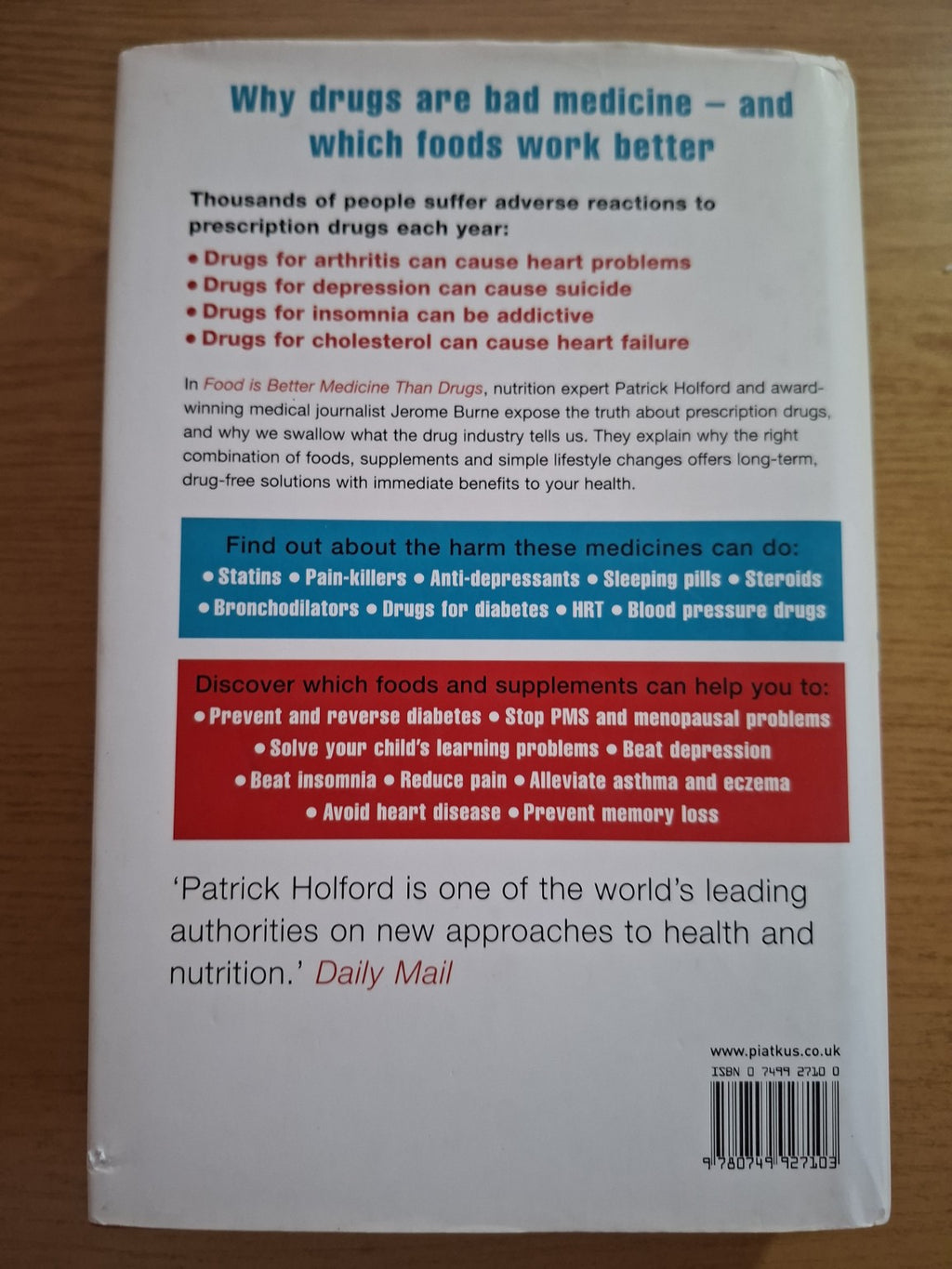Food Is Better Medicine Than Drugs – Patrick Holford & Jerome Burne (Second Hand Book)